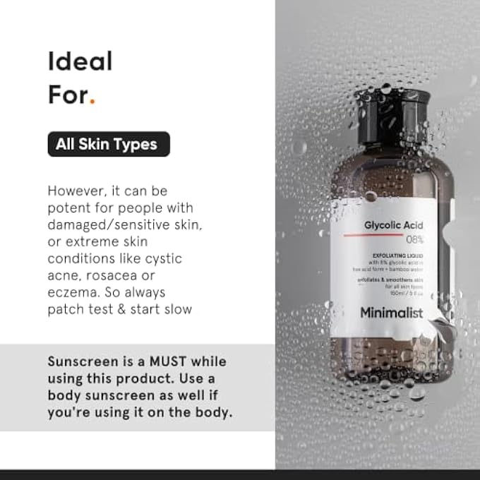 MINIMALIST 8% GLYCOLIC ACID TONER FOR GLOWING SKIN | MULTI-FUNCTIONAL EXFOLIATING TONER WITH BAMBOO WATER FOR BODY FACE, UNDERARMS & SCALP | FOR WOMEN & MEN | 150 ML - Image 4